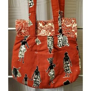 Quilted Red Cloth Tribal Afro Tote Bag Purse 11" X‎ 10" ~ 13" Strap